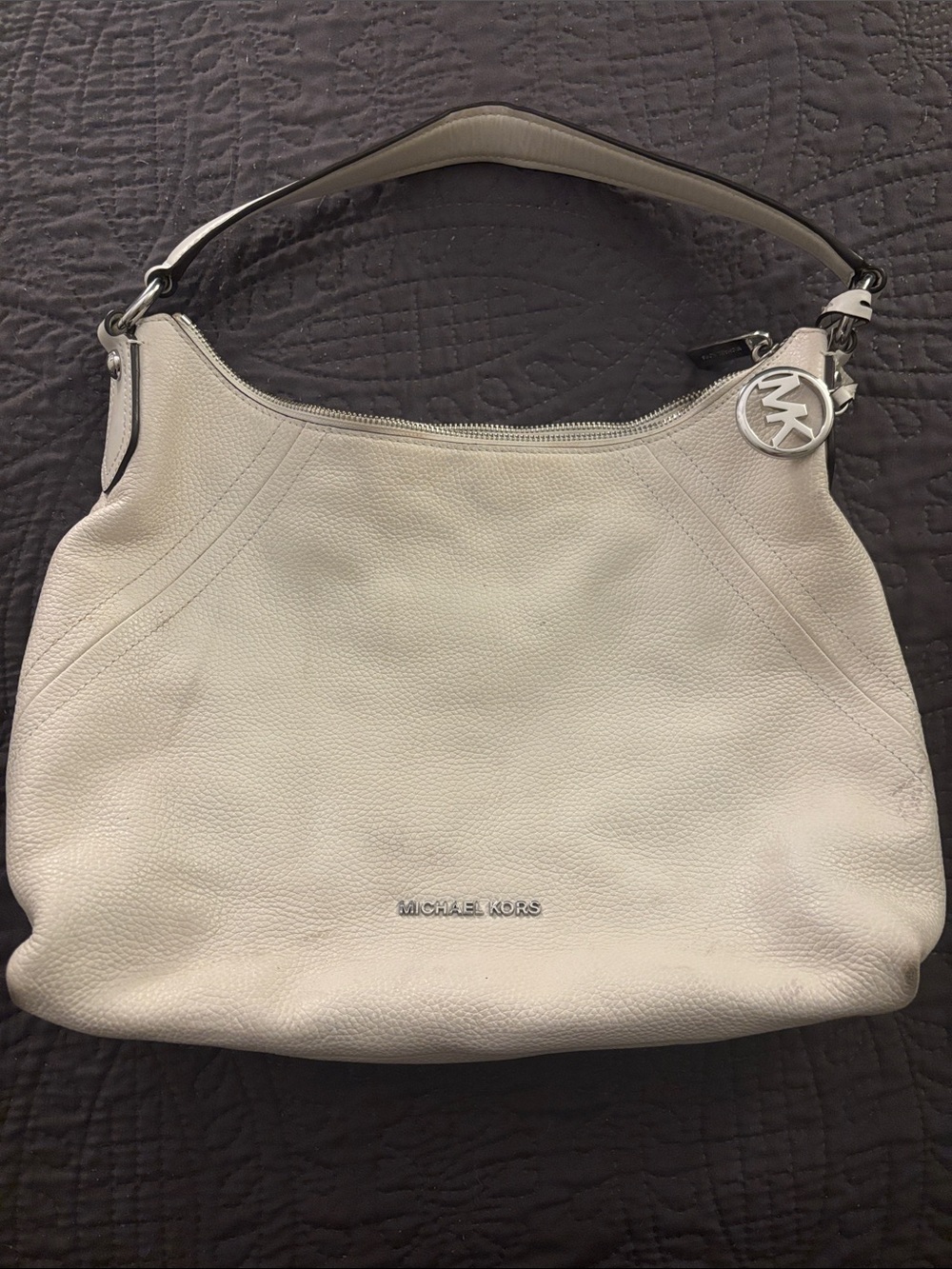 Michael Kors Pebbled Cream Shoulder Hobo with Silver Accents